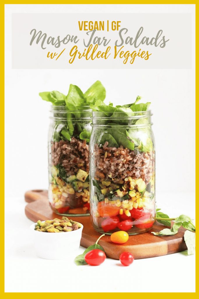Make lunch easy with these wild rice Mason jar salads, made with late summer vegetables, wild rice, and basil pesto for a delicious and healthy meal.
