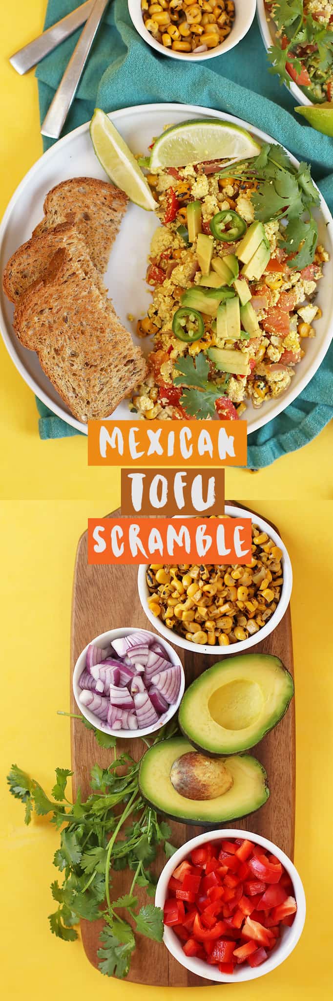 Start your morning off with this vegan and gluten-free Mexica Tofu Scrambled filled with fresh corn, pico de gallo, cilantro, and avocado. Ready in 20 minutes for a quick and satisfying meal. #vegan #vegetarian #tofu #tofuscramble #eggfree #breakfast #veganbreakfast #veganrecipes #healthyrecipes #mydarlingvegan