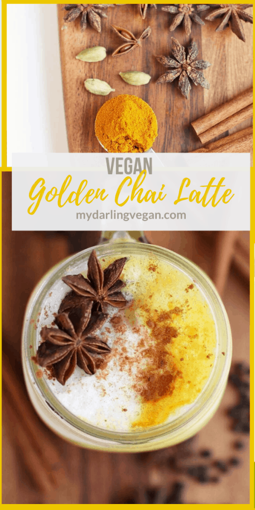 Start your morning with this Golden Chai Latte. It is made with black tea, whole spices, and a hint of turmeric for a sweet and spicy morning drink filled with health benefits and fantastic flavor.