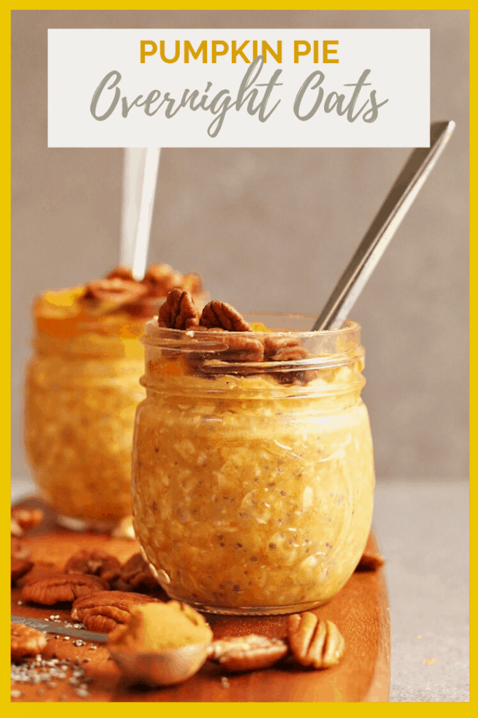 These Vegan Pumpkin Pie Overnight Oats are a delicious and easy grab-n-go breakfast that can be made in under 5 minutes and will have you thinking you're eating pie for breakfast.