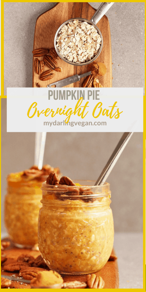 These Vegan Pumpkin Pie Overnight Oats are a delicious and easy grab-n-go breakfast that can be made in under 5 minutes and will have you thinking you're eating pie for breakfast.