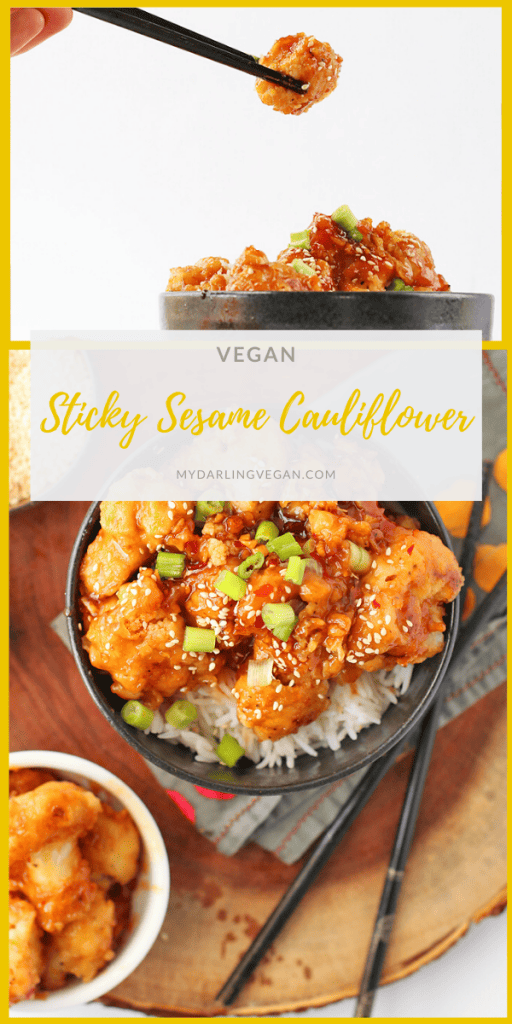 Make your own Chinese food at home with this Sticky Sesame Cauliflower with a healthy twist. Vegan, baked, and made with no refined sugar!
