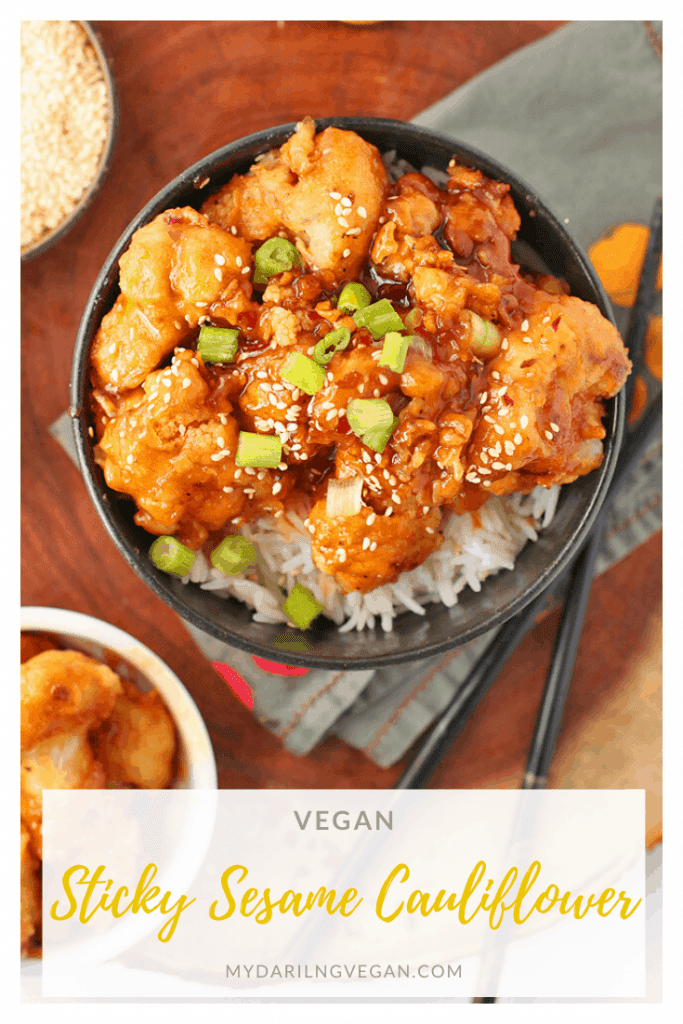 Make your own Chinese food at home with this Sticky Sesame Cauliflower with a healthy twist. Vegan, baked, and made with no refined sugar!