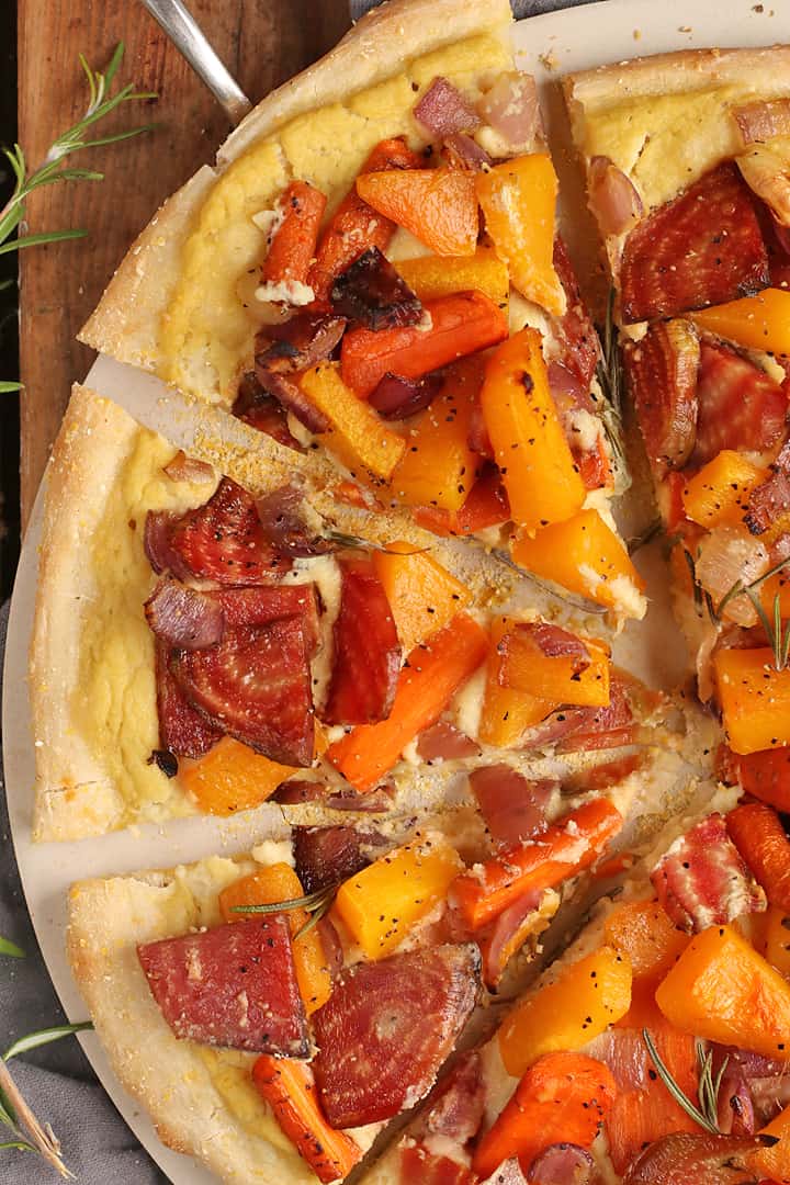 Roasted Vegetable Pizza with Cauliflower Alfredo Sauce