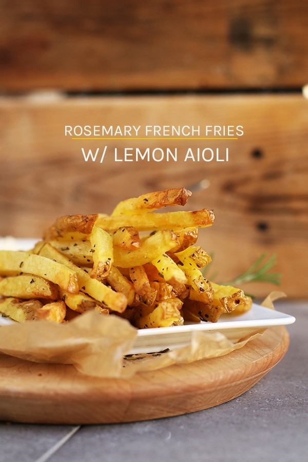 Make your french fries healthier with the air fryer! Try these crispy air fryer rosemary french fries with vegan lemon aioli. #airfryer #fries #rosemary #potato #vegan #snacks #mydarlingvegan
