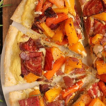 Roasted Vegetable Pizza with Cauliflower Alfredo Sauce