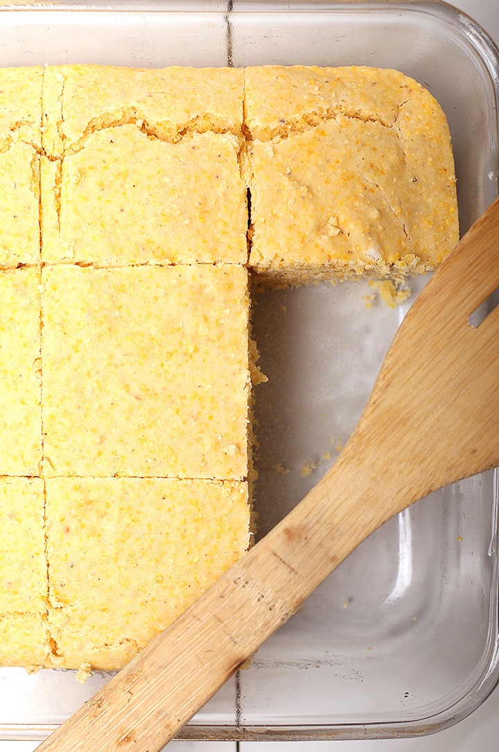 Vegan cornbread in baking pan