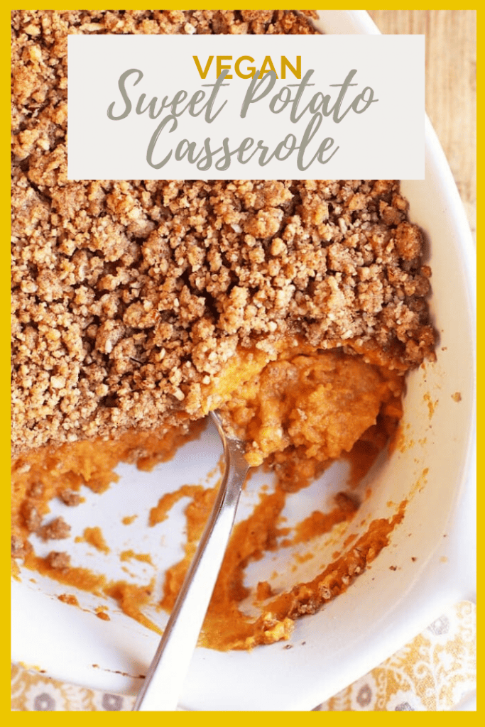 Enjoy a classic favorite this Thanksgiving with this Vegan Sweet Potato Casserole topped with a sweet and crunchy pecan crust. It's a fan favorite that should be at your holiday table! 