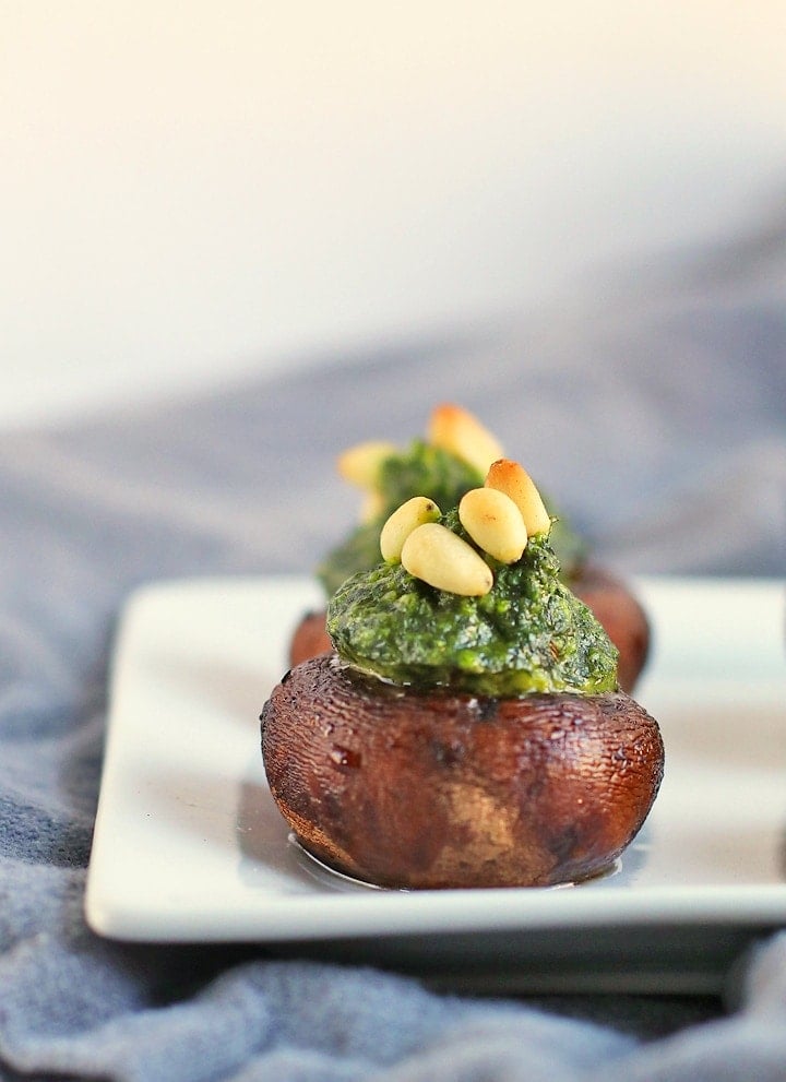 Vegan Pesto Stuffed Mushrooms