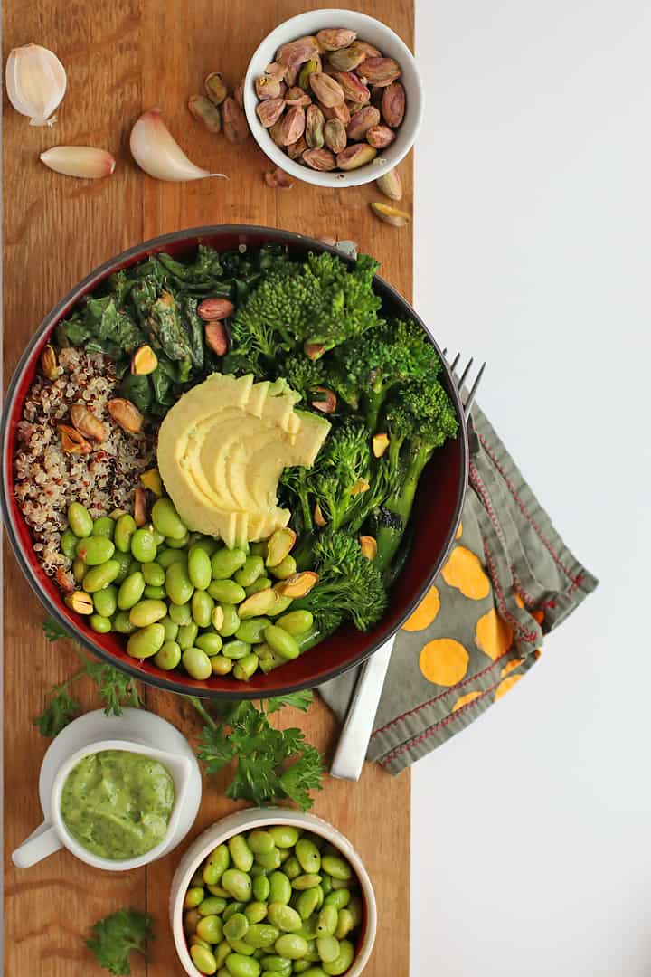 Finished recipe in a black bowl on a wooden board