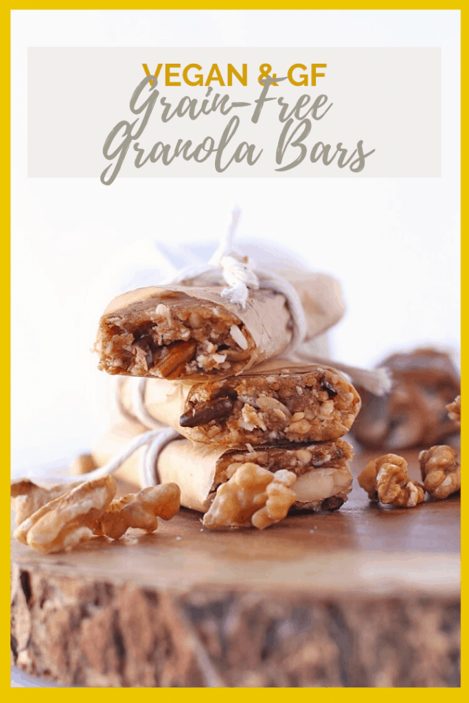 Snack healthy with these Grain-Free Granola Bars. They are filled with superfoods that will give you an automatic energy boost to keep you going. Vegan, and gluten and grain-free! 