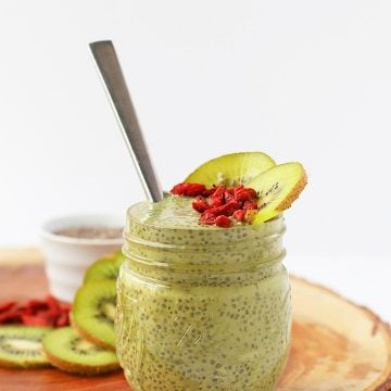 Matcha Chia Pudding in a mason jar.