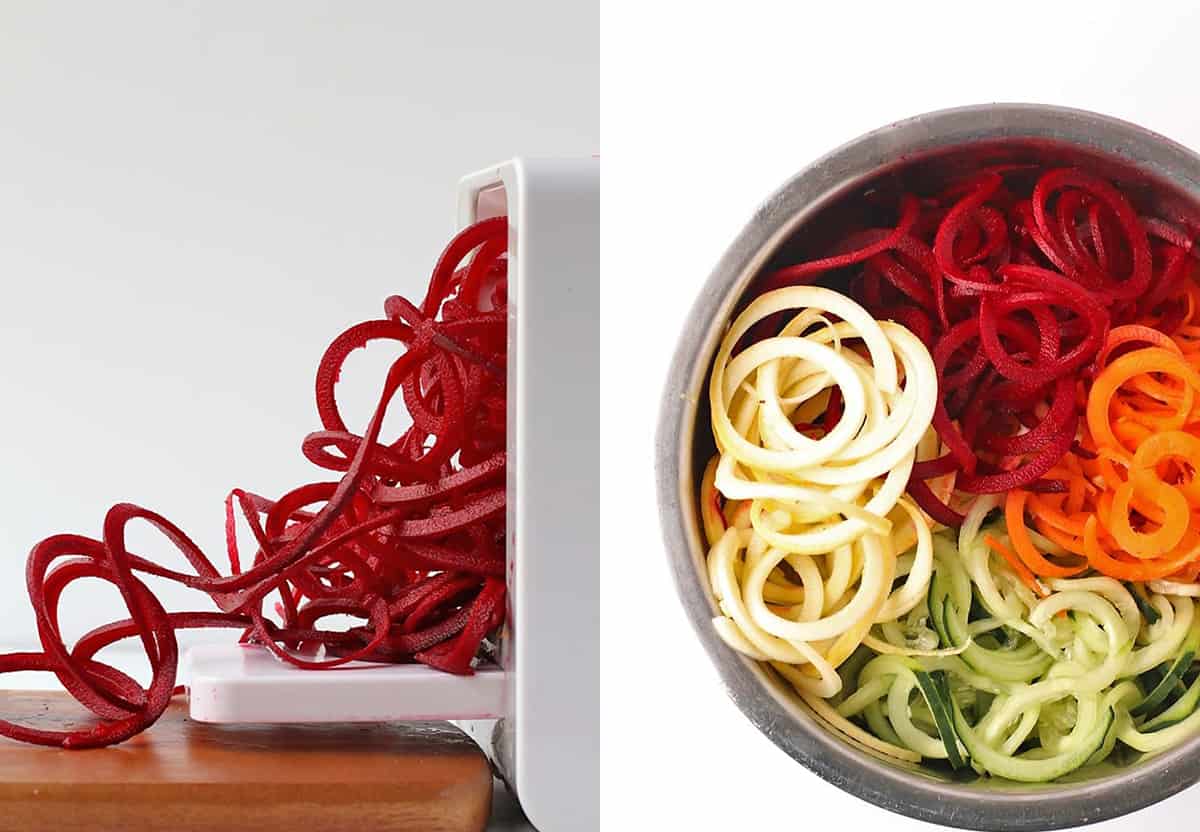 Spiralized carrots, beets, and zucchini