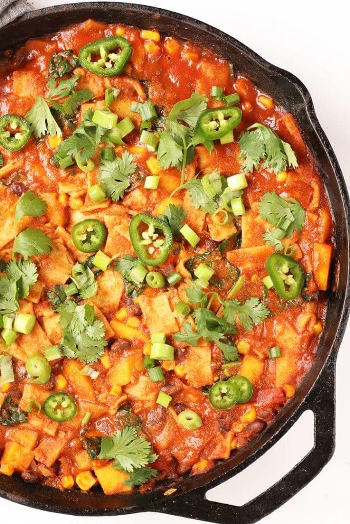 Vegan Skillet Enchiladas in a cast iron