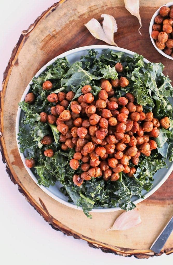 Kale Salad with Bacon Chickpeas and Garlic Dijon Vinaigrette