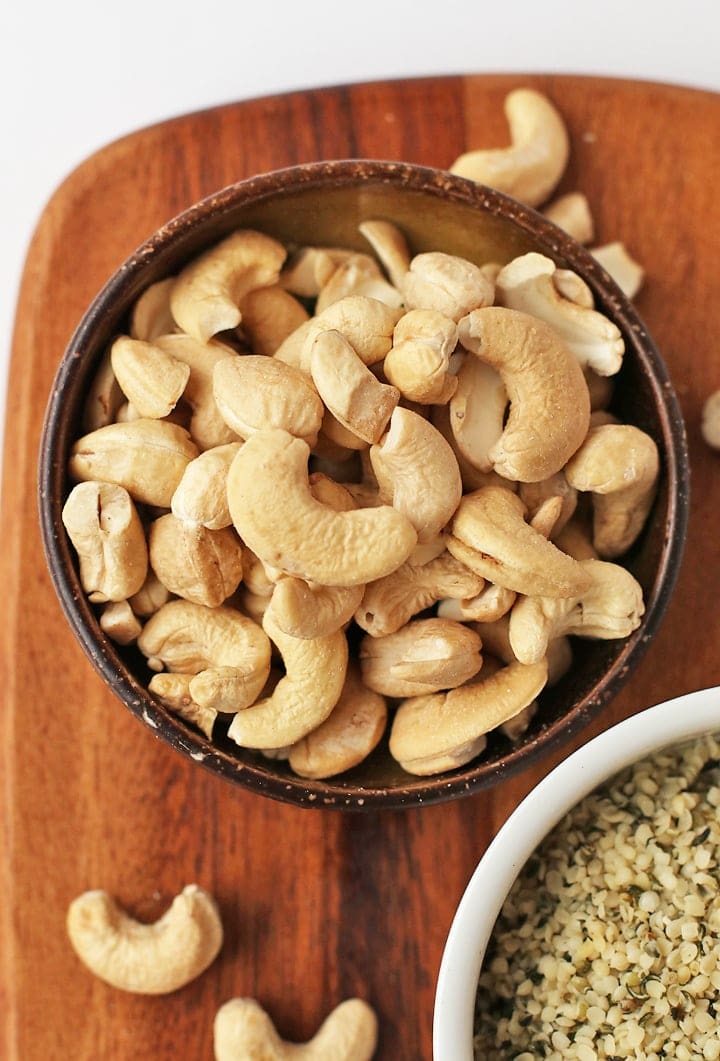 Raw cashews in a bowl