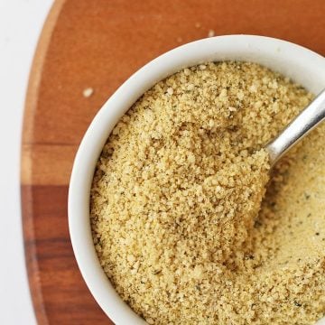 Vegan Parmesan Cheese in a small white bowl