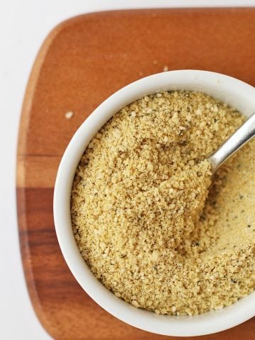Vegan Parmesan Cheese in a small white bowl