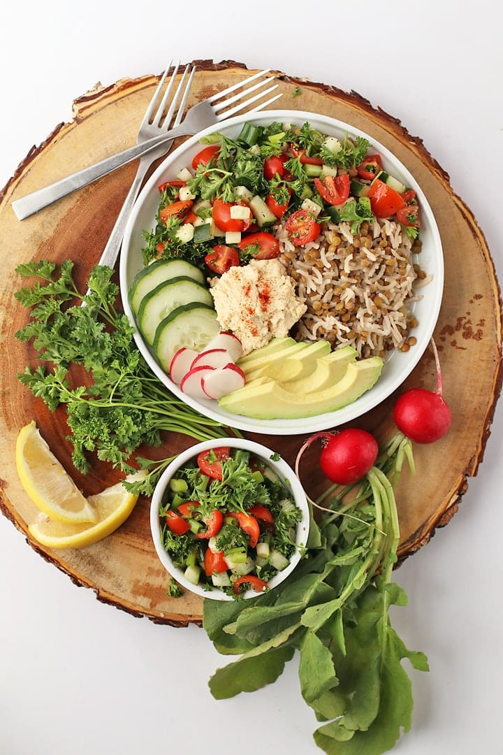 Vegan Rice and Lentils with fresh herbs and lemons