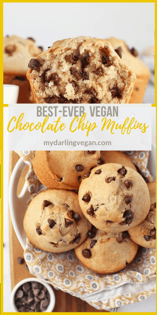 Wake up in decadent style with a Bakery-Style vegan Chocolate Chip Muffins. They are moist, fluffy, and bursting with chocolatey flavor. You're gonna love them!