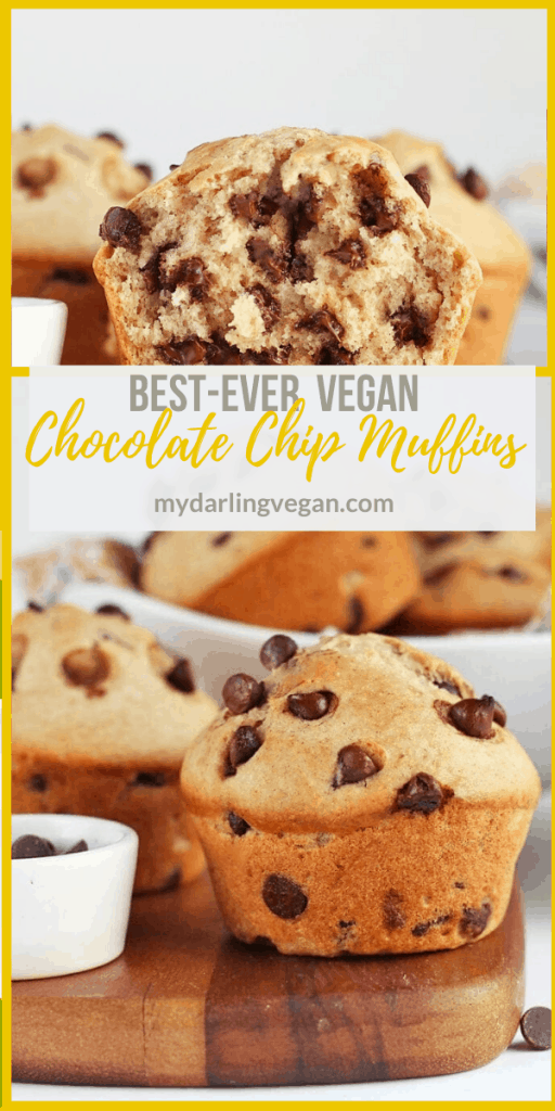 Wake up in decadent style with a Bakery-Style vegan Chocolate Chip Muffins. They are moist, fluffy, and bursting with chocolatey flavor. You're gonna love them!