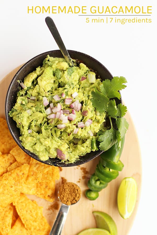 Get your avocado fix with this Easy Guacamole made with ripe avocados, fresh herbs and spices, and lots of flavor. Serve with chips for a delicious appetizer for your next party. #vegan #appetizer #dips #partyfood #avocado #mydarlingvegan