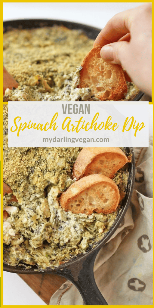 Impress all your friends with this extra creamy and rich vegan Spinach Artichoke Dip - a warm dip or spread that is perfect for your next party.