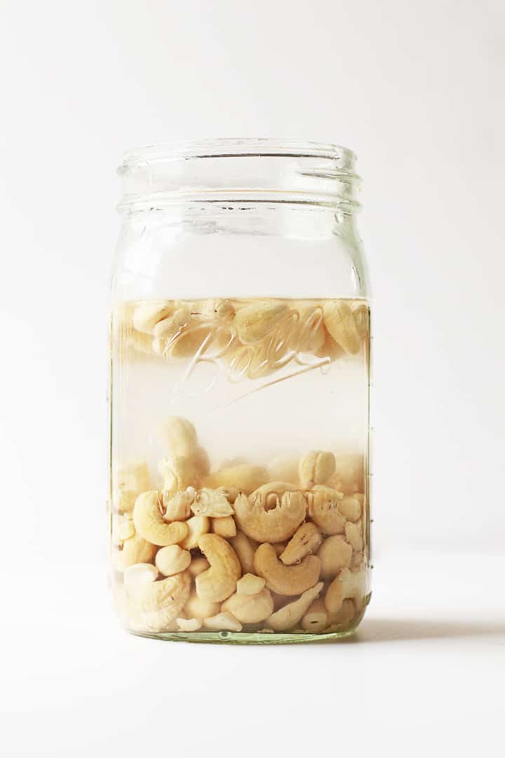 Raw cashews soaking in water