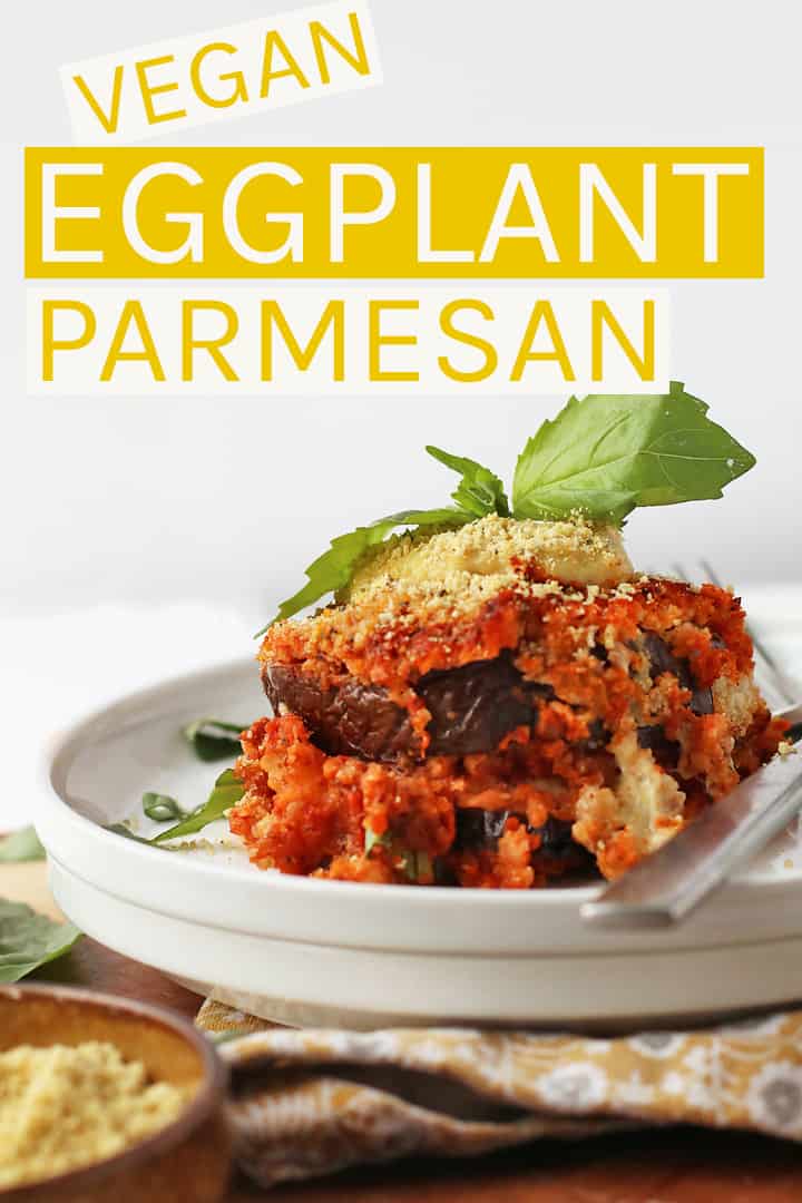 This vegan Eggplant Parmesan is made with two different homemade nut-based cheeses, fresh marinara sauce, and parmesan breaded eggplant for a hearty and delicious dinner the whole family will love. #vegan #veganrecipes #plantbased #eggplant #eggplantparmesan #vegetarian #dinnerrecipes #vegancheese #mydarlingvegan