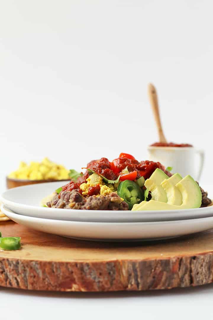 Tofu Rancheros on a white plate