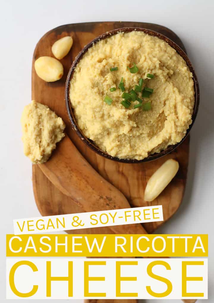 This cashew ricotta cheese is made with just 5 ingredients in under 10 minutes for a rich and creamy ricotta that is both soy and gluten-free!