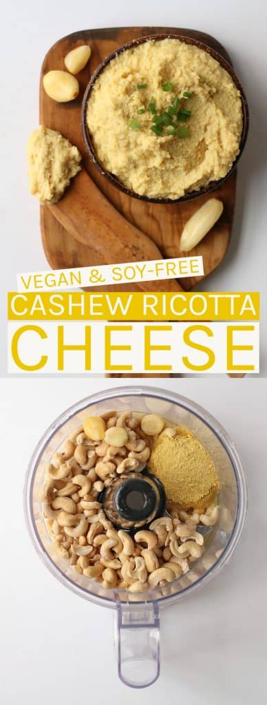 This cashew ricotta cheese is made with just 5 ingredients in under 10 minutes for a rich and creamy ricotta that is both soy and gluten-free!