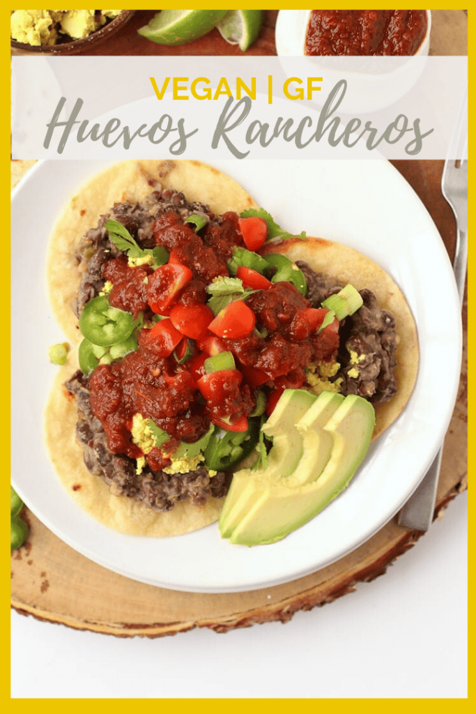 Start your day off right with these Vegan Huevos Rancheros. Made with scrambled tofu, refried beans, and spicy rancheros sauce for a hearty and healthy breakfast.