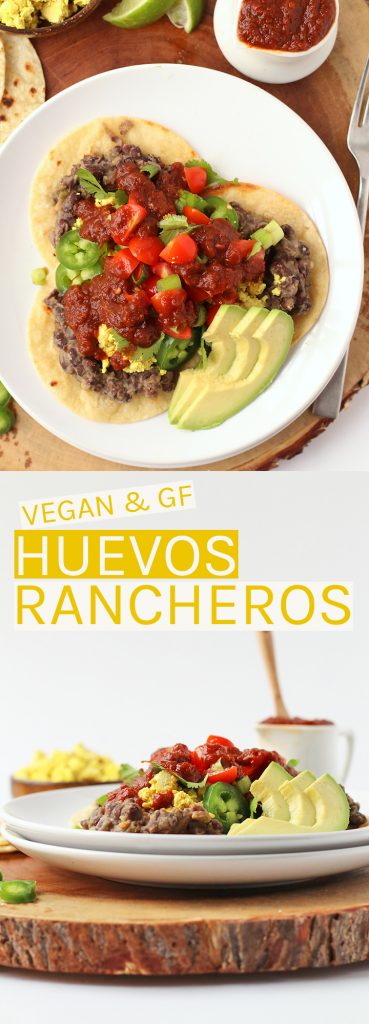 Start your day off right with these Vegan Huevos Rancheros. Made with scrambled tofu, refried beans, and spicy rancheros sauce for a hearty and healthy breakfast.