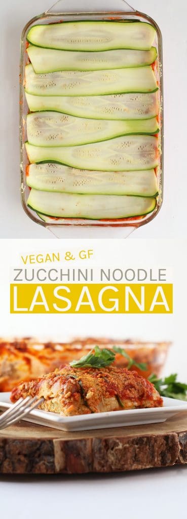 This vegan and gluten-free Zucchini Noodle Lasagna is filled with cashew ricotta and tempeh sausage for a delicious and wholesome meal. #vegan #healthyrecipes #glutenfreerecipes