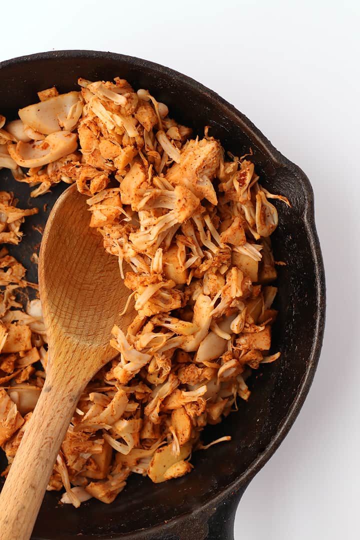 Sautéed Jackfruit in a cast iron skillet