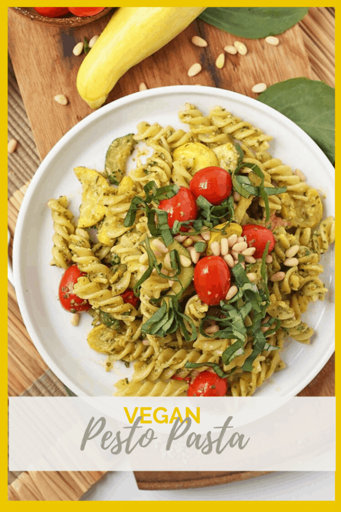 This vegan Pesto Pasta is tossed with sautéed summer squash, zucchini, and cherry tomatoes for a light and refreshing dinner that can be enjoyed all summer long.