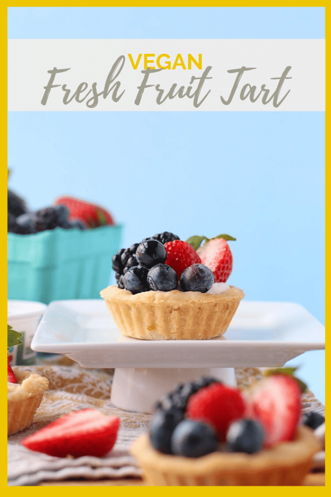 A vegan fruit tart made with a buttery, melt-in-your-mouth shortbread crust, filled with a sweet cream cheese, and topped with glazed berries for the perfect springtime treat. Bring this refreshing dessert to your next garden party or wedding shower. 