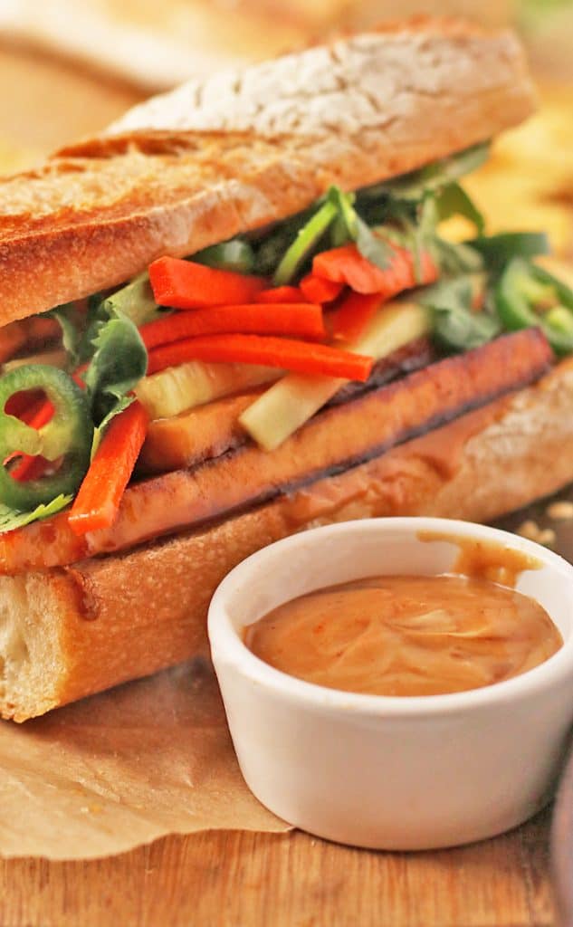Vegan Banh mi sandwich with sauce