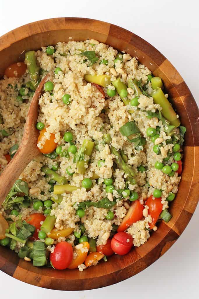 Vegan Quinoa Salad in a wooden salad bowl