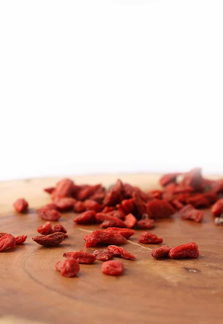 Goji berries on a wooden platter