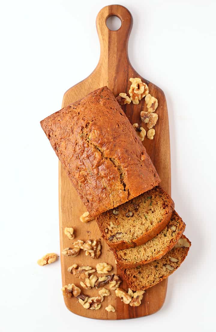 Finished bread cut into slices on a cutting board