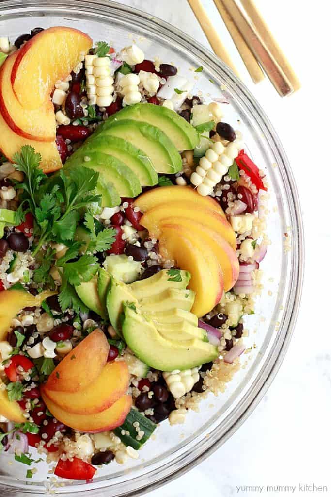 Quinoa Salad with Avocado, Black Beans, and Peaches