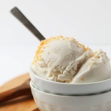 Finished ice cream in a white bowl with coconut