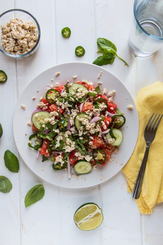 Watermelon Quinoa Salad with Tofu Feta