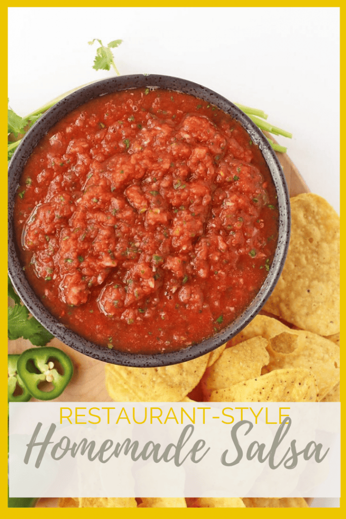 Make your salsa at home with this easy homemade salsa recipe. Made with just 8 ingredients and in under 5 minutes, you'll never need to buy your salsa at the store again.