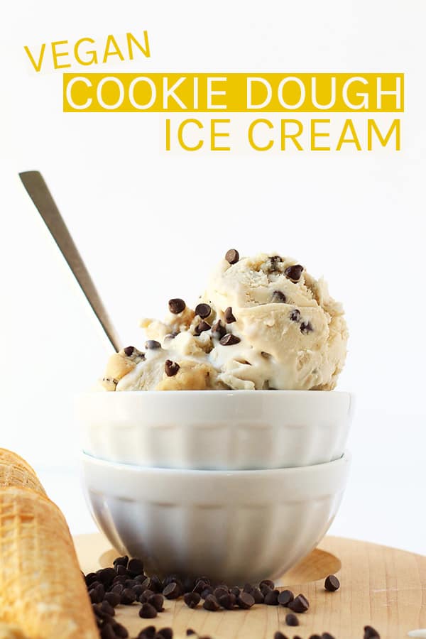 Rich and delicious, this vegan cookie dough ice cream is made from raw cashews and cashew milk. The ice cream is churned into a creamy base and filled with chocolate chip cookie dough chunks in every bite.