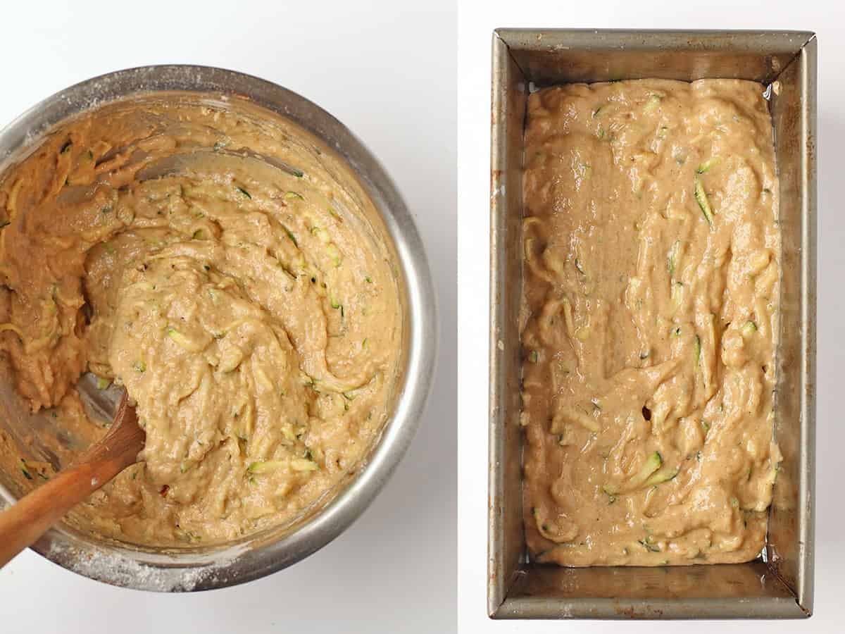 Batter poured into a loaf pan