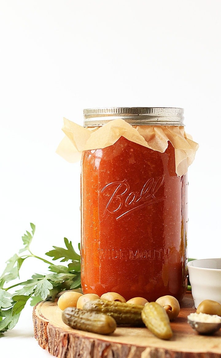 Mason jar filled with Bloody Mary Mix