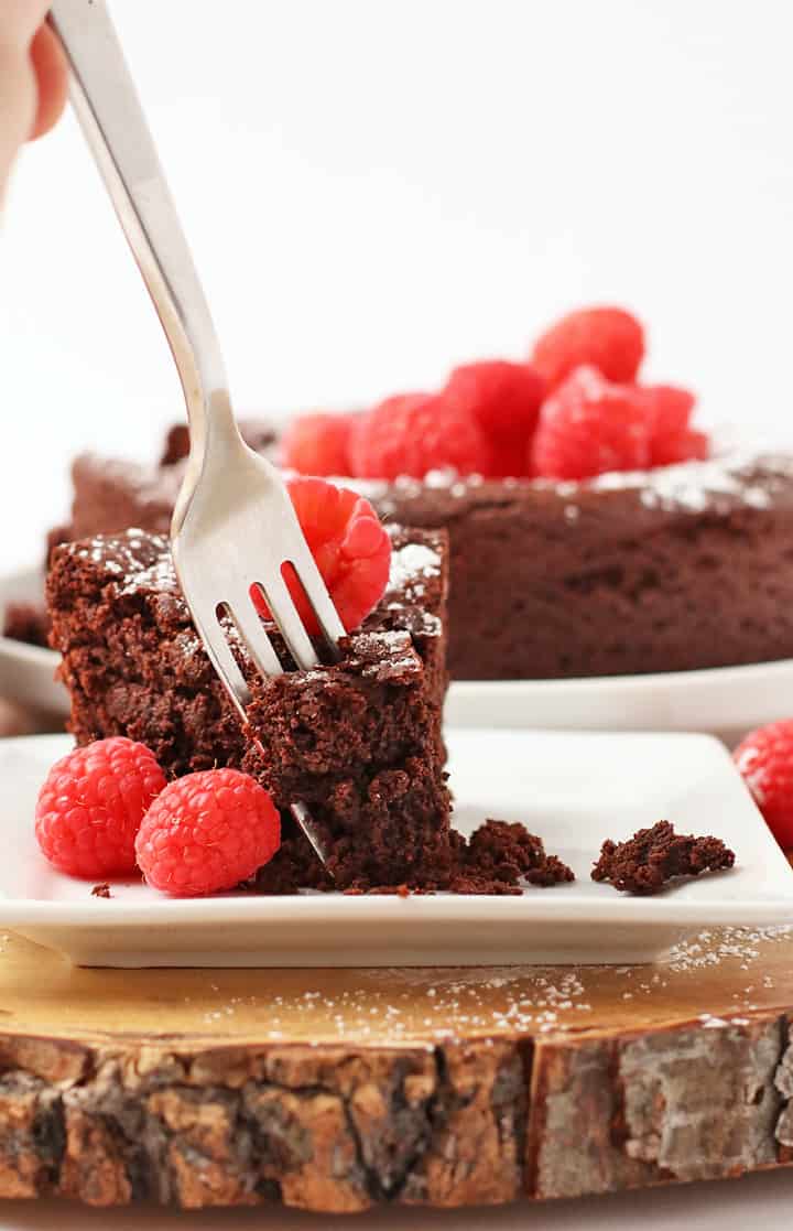 Slice of chocolate cake and a fork